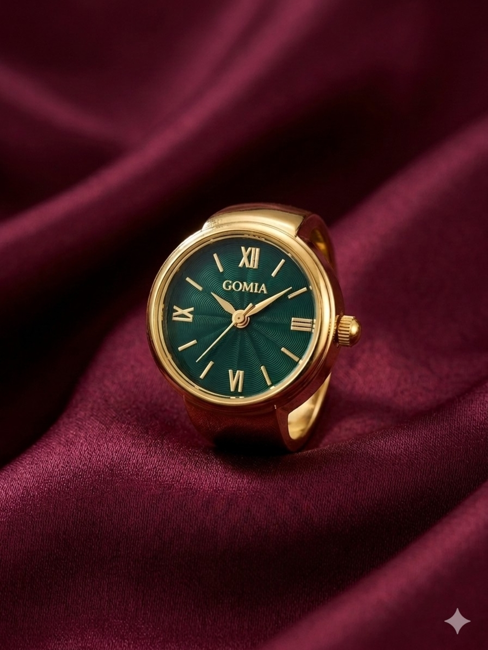 Gold Tone Green Dial Men's Ring Watch Stainless Steel Adjustable - Picture 6 of 6